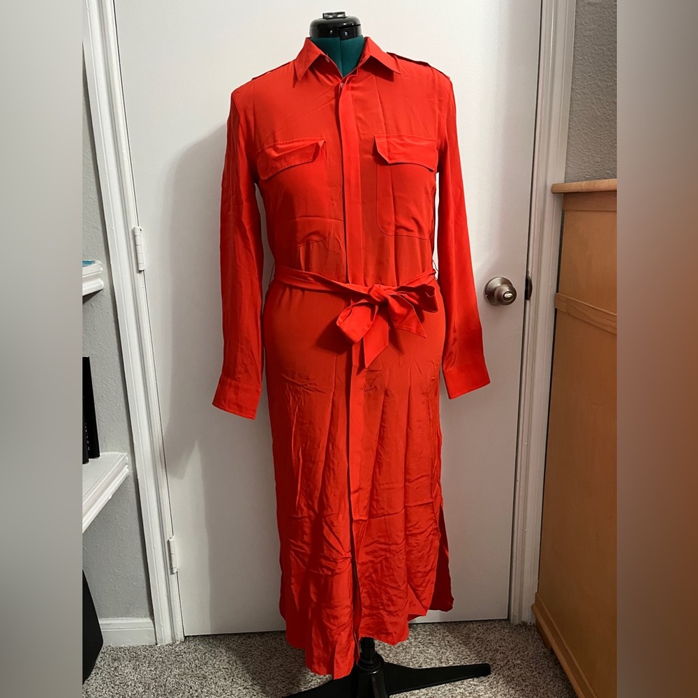 POLO Ralph Lauren Size 8 Red Orangish Long Sleeve, Full Length Dress.